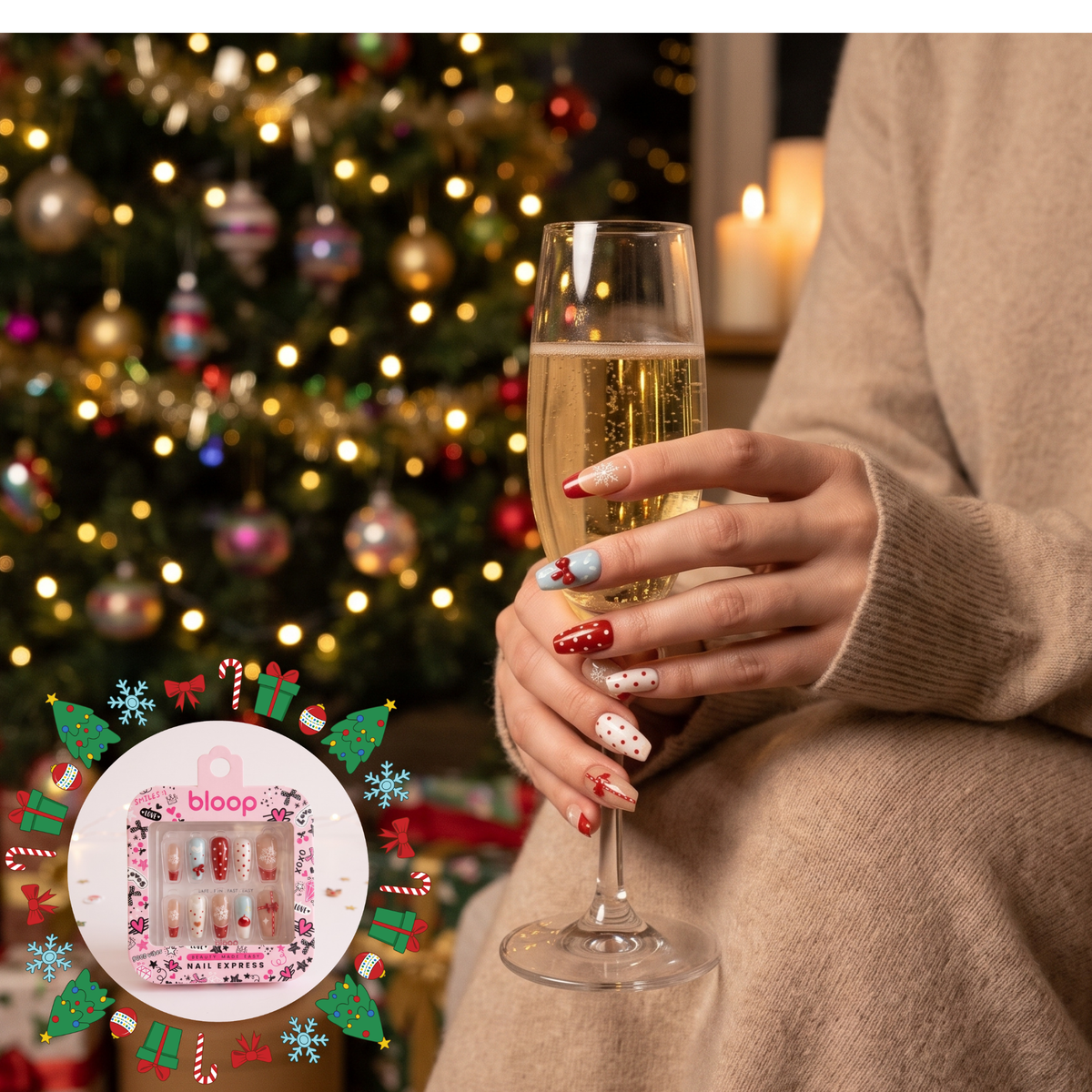 Bloop Holiday Edition Press-On Nails — Festive Mix & Match Collection BLOOP Beauty Made Easy