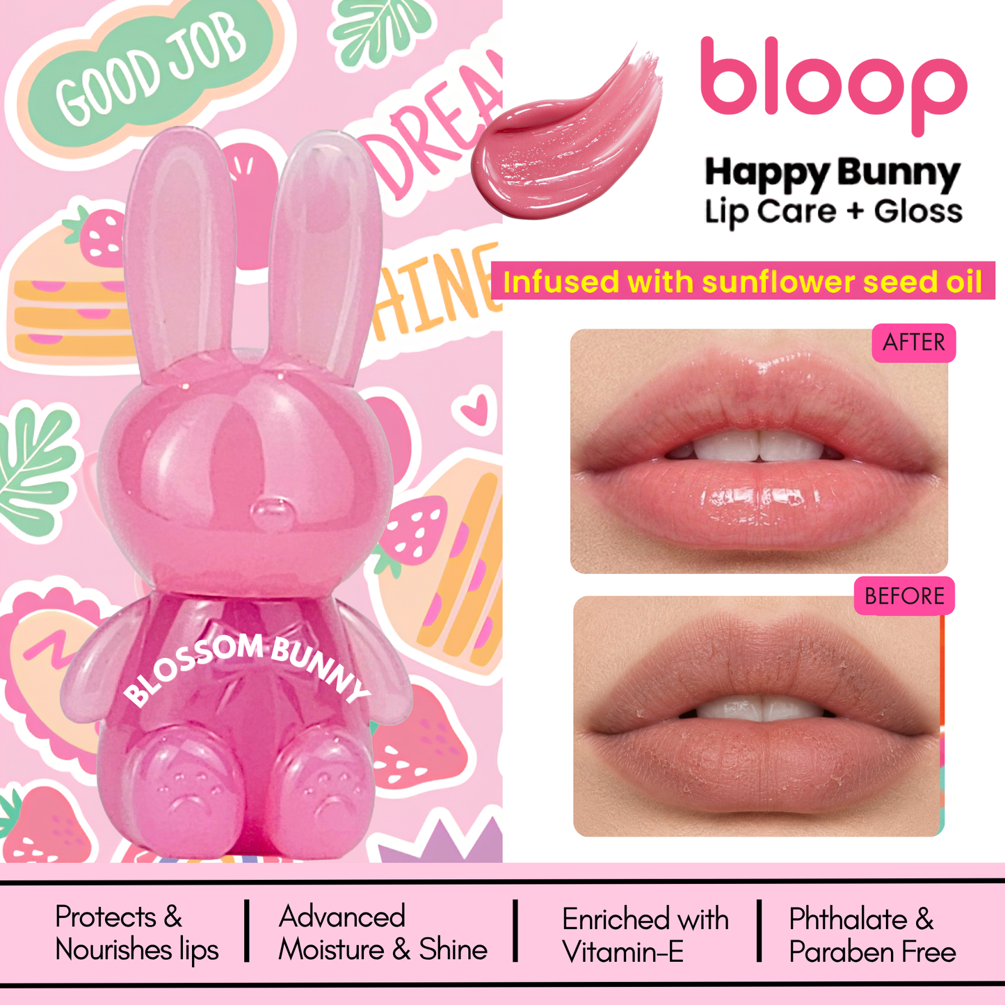 Happy Bunny Lip Care + Gloss  Blossom